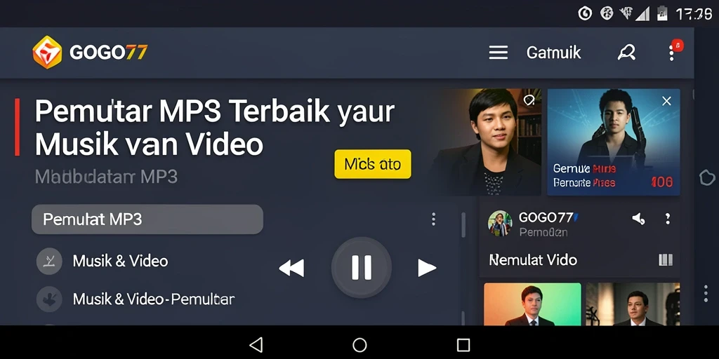 Tampilan antarmuka GOGO77 yang sederhana dan menarik untuk Pemutar MP3.