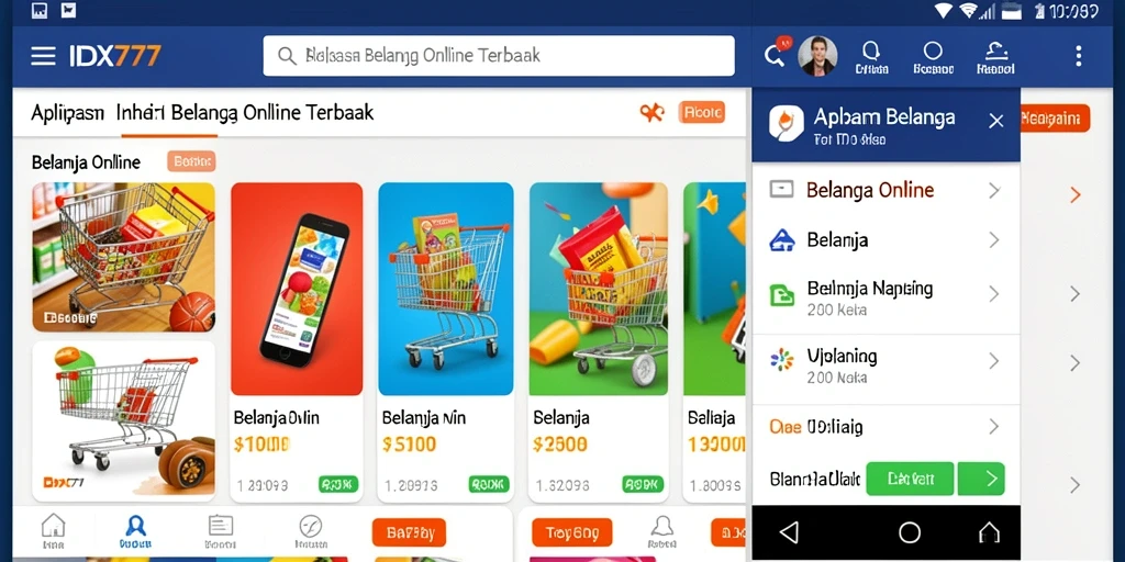 Tampilan antarmuka aplikasi IDX777 dengan berbagai pilihan produk.