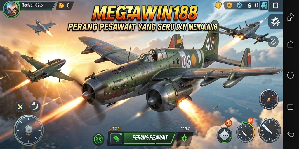 Tampilan antarmuka MEGAWIN188 saat pertempuran udara.