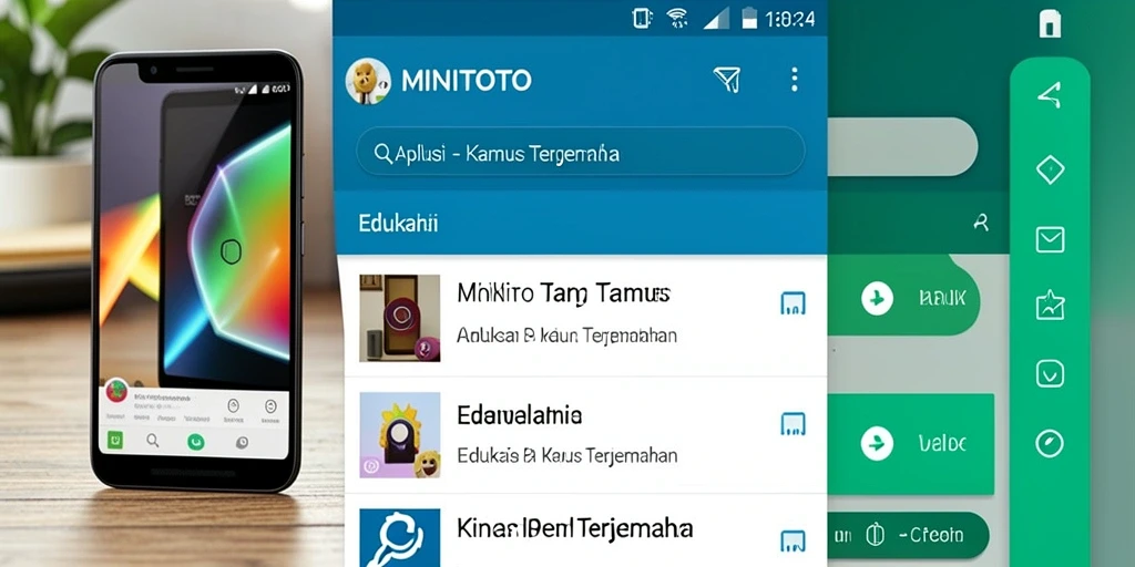 Tampilan antarmuka aplikasi MINITOTO dengan fitur Kamus Terjemahan.