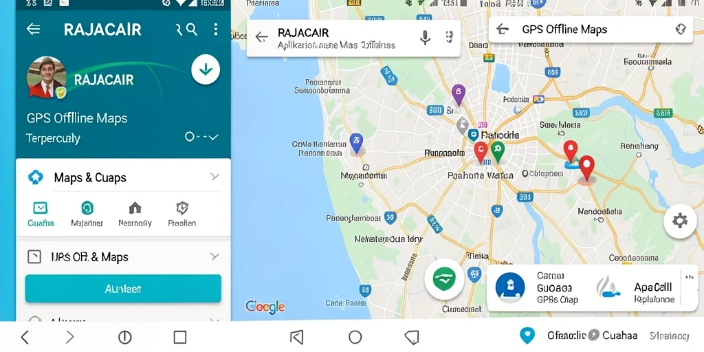 Antarmuka pengguna RAJACAIR menampilkan fungsi GPS Offline Maps yang mudah digunakan.